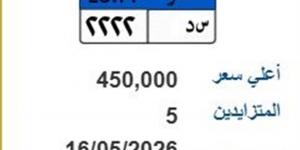 عبر بوابة المرور.. طرح لوحة مميزة للمزاد بسعر 450 ألف جنيه