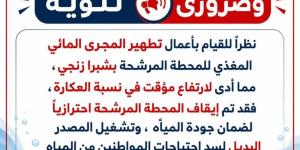 إيقاف احترازي لمحطة مياه شبرا زانجي بالباجور