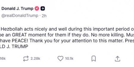 ترامب يخطئ نحويًا في منشوره الموجه لحزب الله ويخاطبهم بلغة كالأطفال