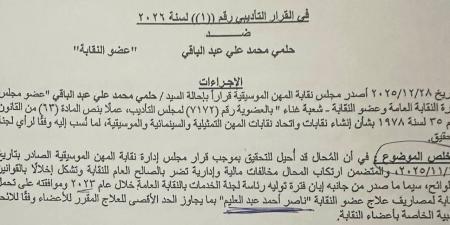 حلمي عبد الباقي يكشف قرار إحالته إلى مجلس التأديب: النية كانت مبيتة لشطبي من نقابة المهن الموسيقية| مستند