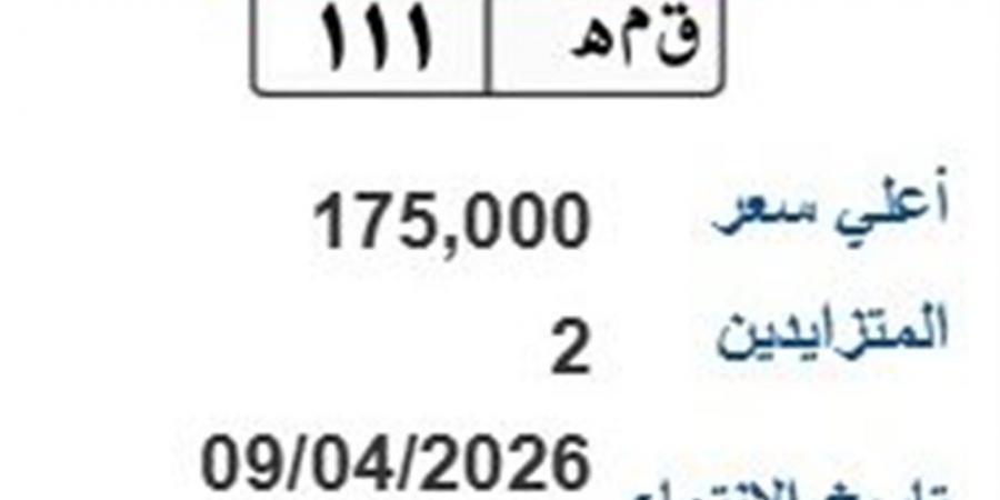 لوحة (ق م ه- 111) المميزة يصل سعرها 175 ألف جنيه ألف جنيه