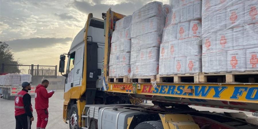 الهلال الأحمر يدفع بـ44 ألف سلة غذائية إلى غزة ضمن القافلة 172 من "زاد العزة"