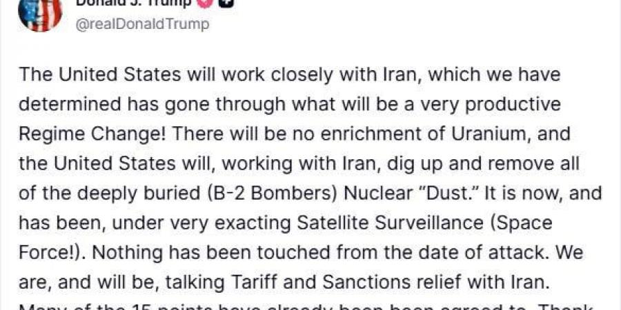 بعد الهدنة.. ترامب: نعمل مع إيران لتخفيف العقوبات وإزالة الغبار النووي