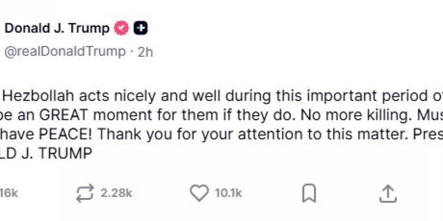 ترامب يخطئ نحويًا في منشوره الموجه لحزب الله ويخاطبهم بلغة كالأطفال