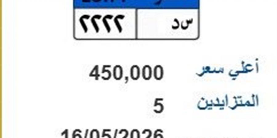 عبر بوابة المرور.. طرح لوحة مميزة للمزاد بسعر 450 ألف جنيه