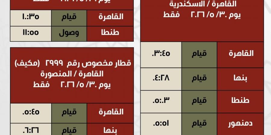 السكة الحديد: تشغيل قطارات إضافية يومي 25 و30 مايو