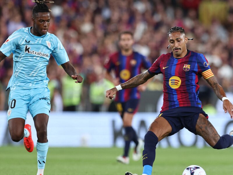 برشلونة يحقق الفوز على بيلباو بهدفين من رافينيا وفيرمين في مباراة شهدت سوء حظ ليمال
